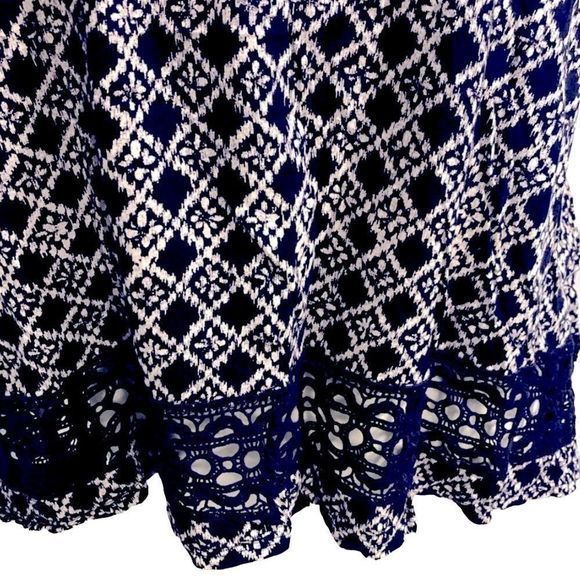 Ann Taylor Loft Navy 100% Cotton Argyle Crochet Accent Tank Top SZ L EUC - Picture 3 of 12